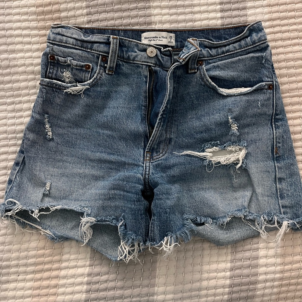 Abercrombie & Fitch Distressed Light Blue Denim Jean Shorts